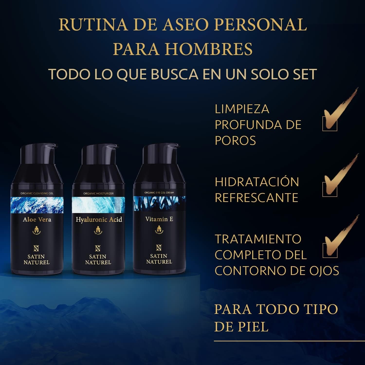 Regalos Originales Para Hombres - Regalo Del Dia De San Valentín Con Crema Hidratante Facial Hombre + Contorno De Ojos Hombre + Limpiador Facial Hombre 3X30Ml, Satin Naturel