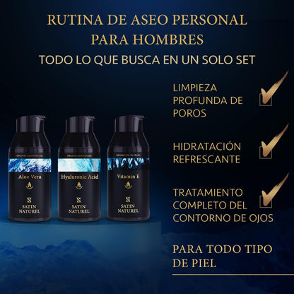 Regalos Originales Para Hombres - Regalo Del Dia De San Valentín Con Crema Hidratante Facial Hombre + Contorno De Ojos Hombre + Limpiador Facial Hombre 3X30Ml, Satin Naturel