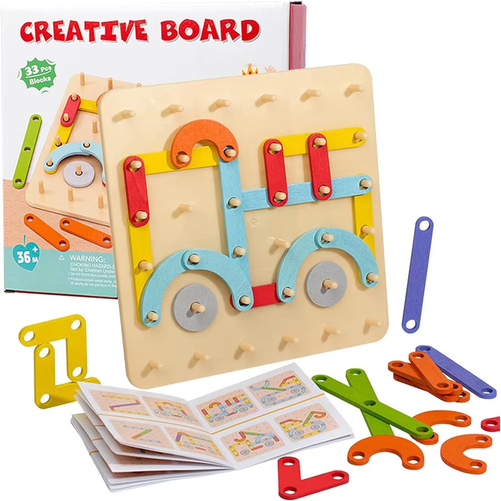 Creative Nail Board Puzzle Toys Montessori Education Geometric Graphics with Cards Preschool Kids Early Learning Game Toy Gifts