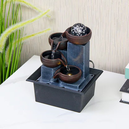 Indoor Fountain, Small Waterfall, American Standard Plug Desktop Decoration, with LED Lights, Suitable for Home and Office Desk