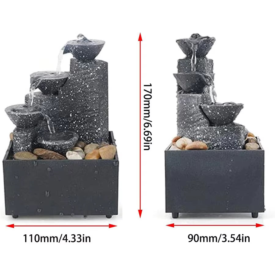 Indoor Fountain, Small Waterfall, American Standard Plug Desktop Decoration, with LED Lights, Suitable for Home and Office Desk